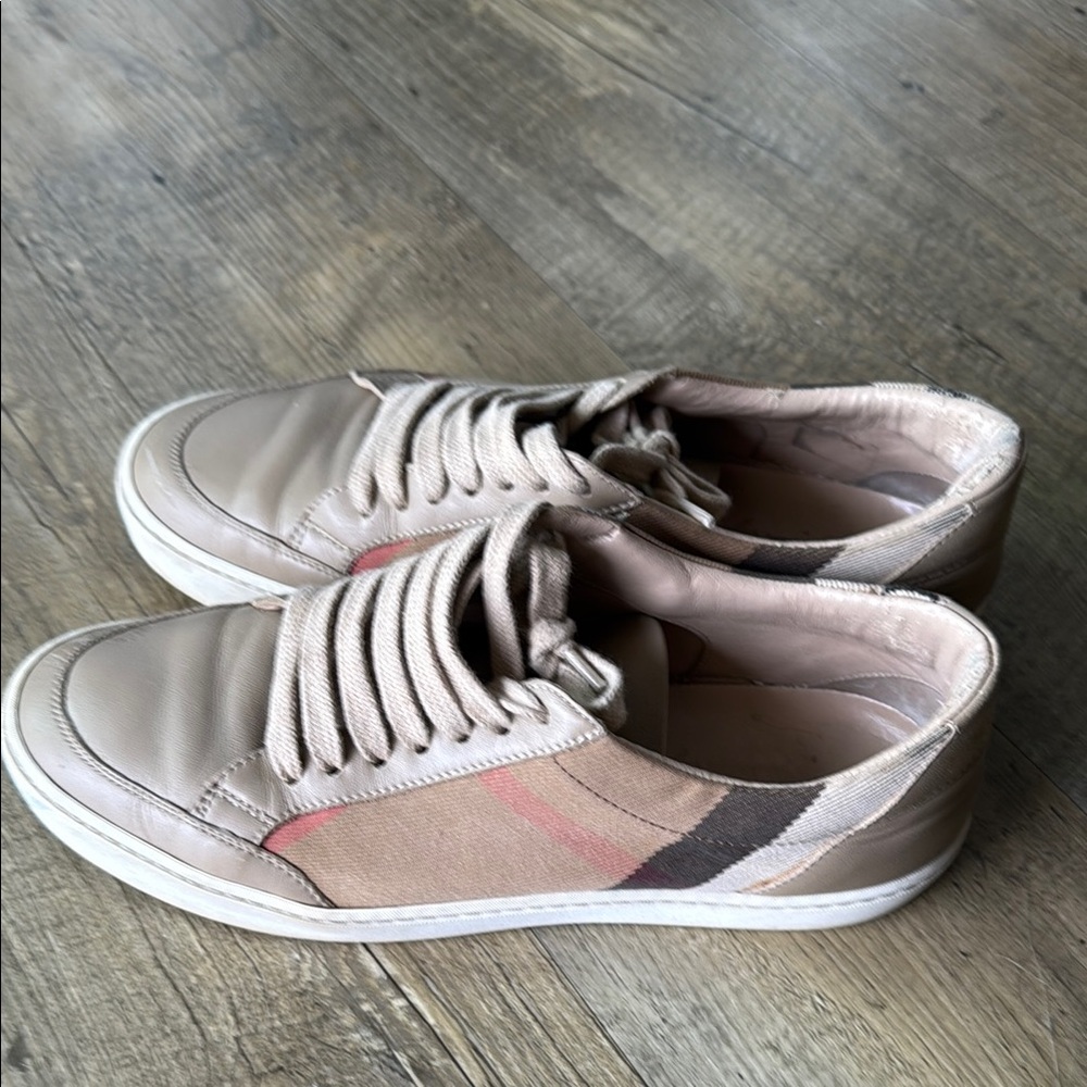 Burberry Check and Leather Sneakers, size 38